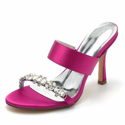 3.74" Satin Bridal Shoes Open Toe Kitten Heel Pumps