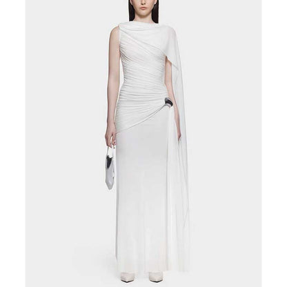 Shawl Ruched Draped Maxi Dress Long Evening Dress