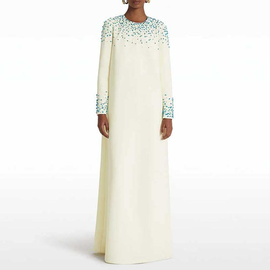 Women's Long Sleeve Beaded Formal Dresses Long Prom Dress