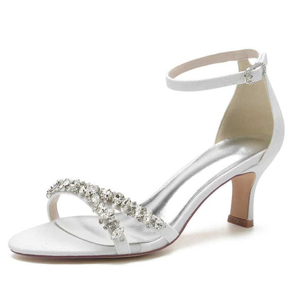 Women's Ankle Straps Sandals Glitter Low Heels Rhinestones Dress Shoes