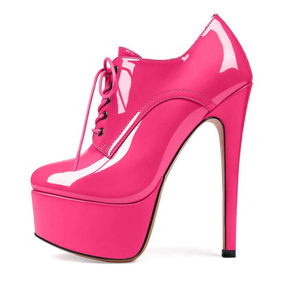 Pink high heel platform ankle boots with lace-up front for women fashion