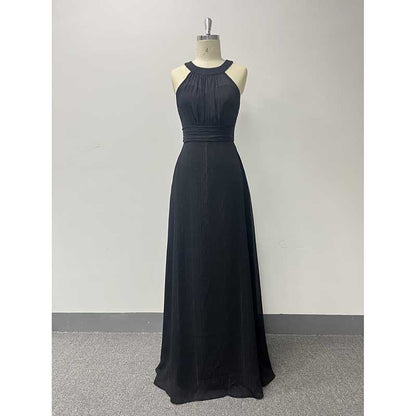 Halter Neck Wedding Guest Dress Black Long Evening Dress Maxi Prom