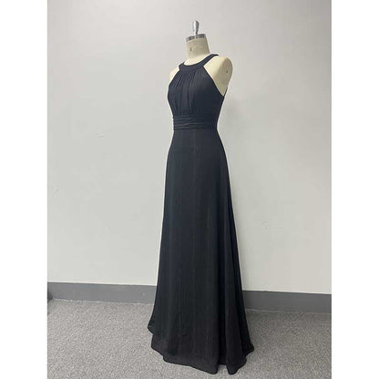 Halter Neck Wedding Guest Dress Black Long Evening Dress Maxi Prom