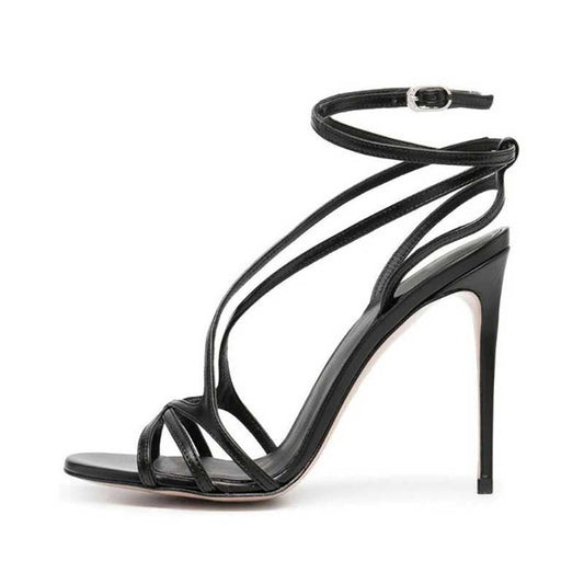 Black Stiletto Ankle Straps High Heels Dress Shoes