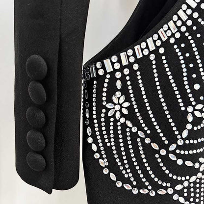 One Button Black Cut-out Embellished Blazer Pants Set Formal Suit