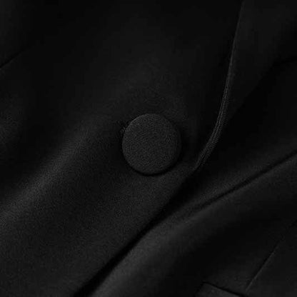 One Button Black Slim Fit Pantsuit V Neck