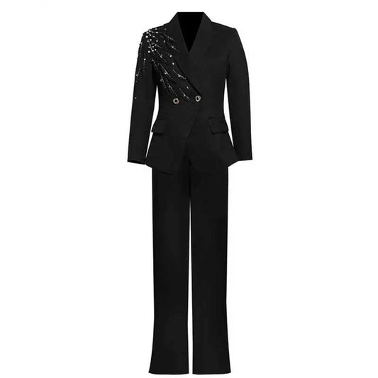 Double Breast Pantsuit Black Business Formal Suit