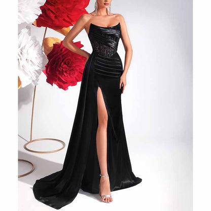 Corset Black Prom Dress With Split Sweetheart Formal Dress