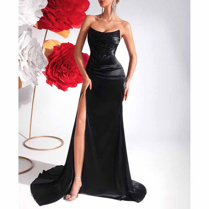 Corset Black Prom Dress With Split Sweetheart Formal Dress