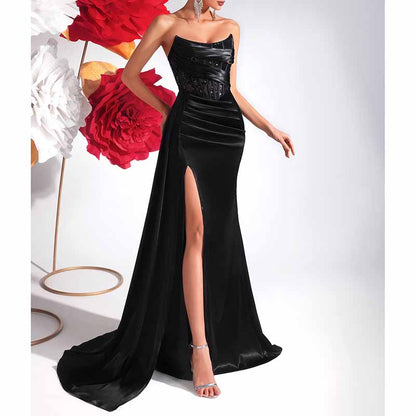 Corset Black Prom Dress With Split Sweetheart Formal Dress