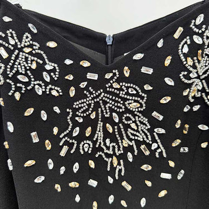 Off-The-Shoulder Black Beaded Long Prom Dress Mermaid Ball Gown
