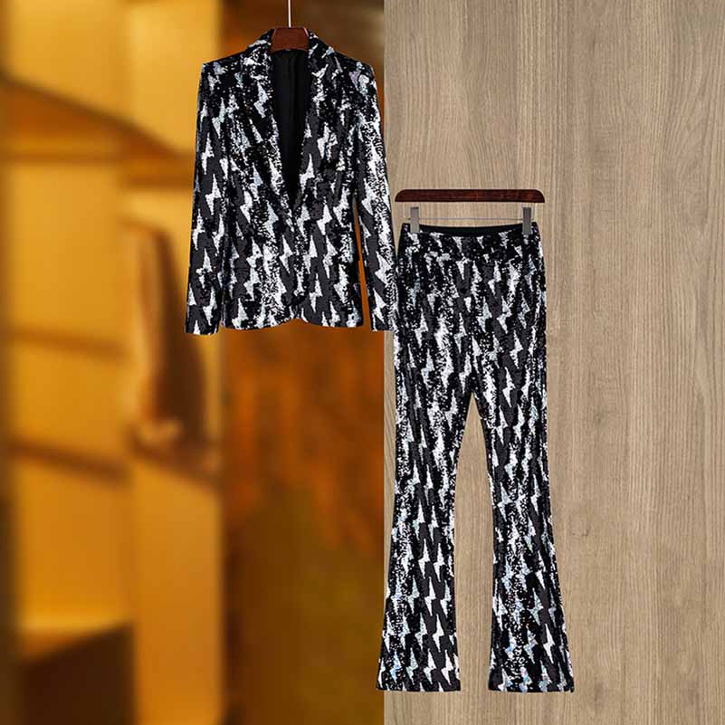 Multicolor Sequinted Slim Fit Pantsuit Stage Performance Event Suit