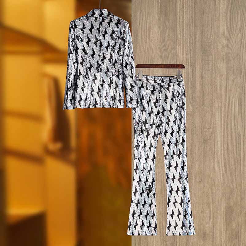 Multicolor Sequinted Slim Fit Pantsuit Stage Performance Event Suit