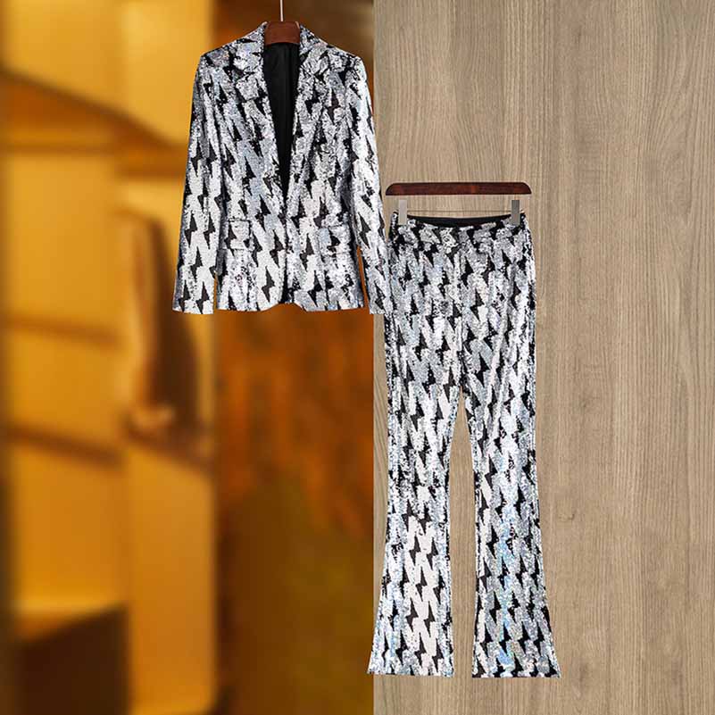 Multicolor Sequinted Slim Fit Pantsuit Stage Performance Event Suit