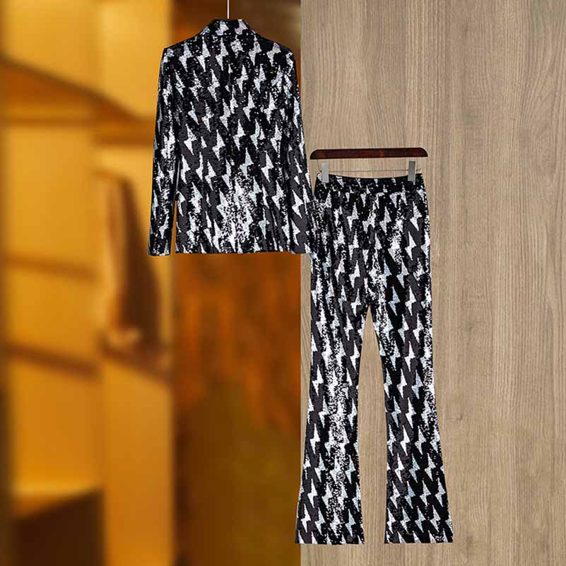 Multicolor Sequinted Slim Fit Pantsuit Stage Performance Event Suit