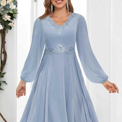 Long Sleeves Mother of The Bride Dresses V Neck Event Dresses