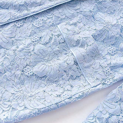 Lace Wedding Pantsuit Light Blue Formal Suit With Lace-Up