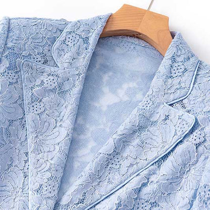 Lace Wedding Pantsuit Light Blue Formal Suit With Lace-Up