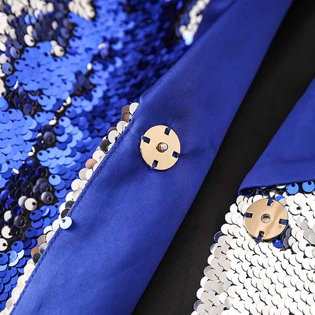 Blue Slim Fit Pantsuit Sequin Stage Performance Formal Event Suit
