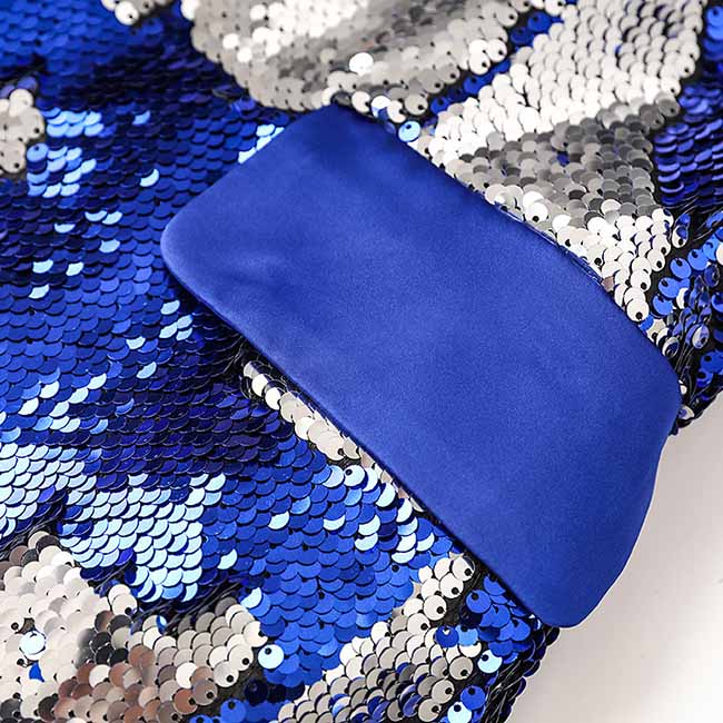 Blue Slim Fit Pantsuit Sequin Stage Performance Formal Event Suit