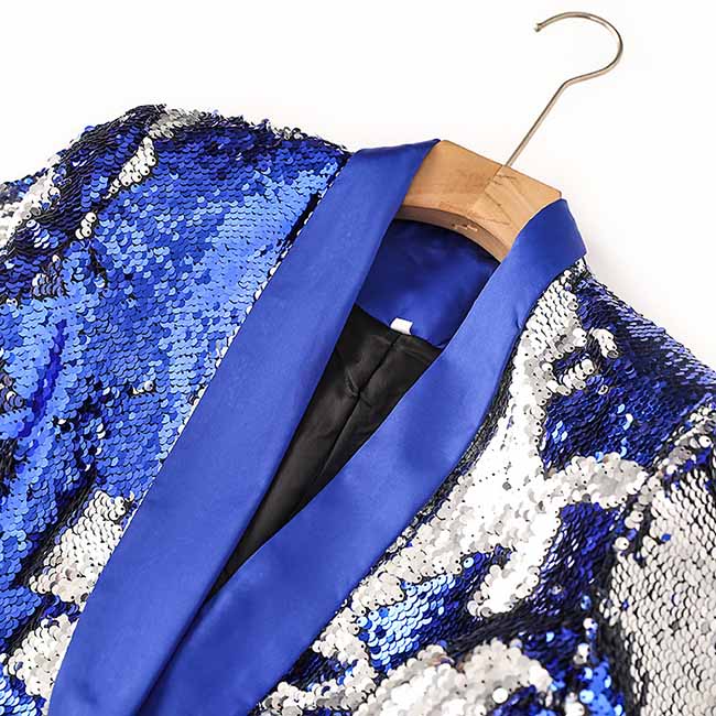 Blue Slim Fit Pantsuit Sequin Stage Performance Formal Event Suit