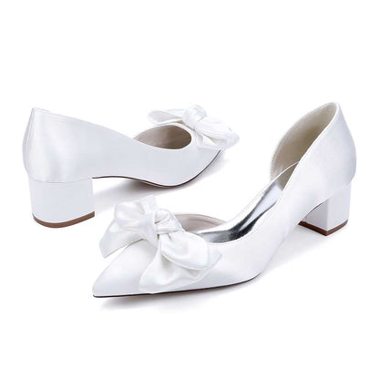 Wedding Shoes Bow Detail Mid-Heeled Bridal Heels Dress Shoes