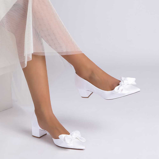 Wedding Shoes Bow Detail Mid-Heeled Bridal Heels Dress Shoes