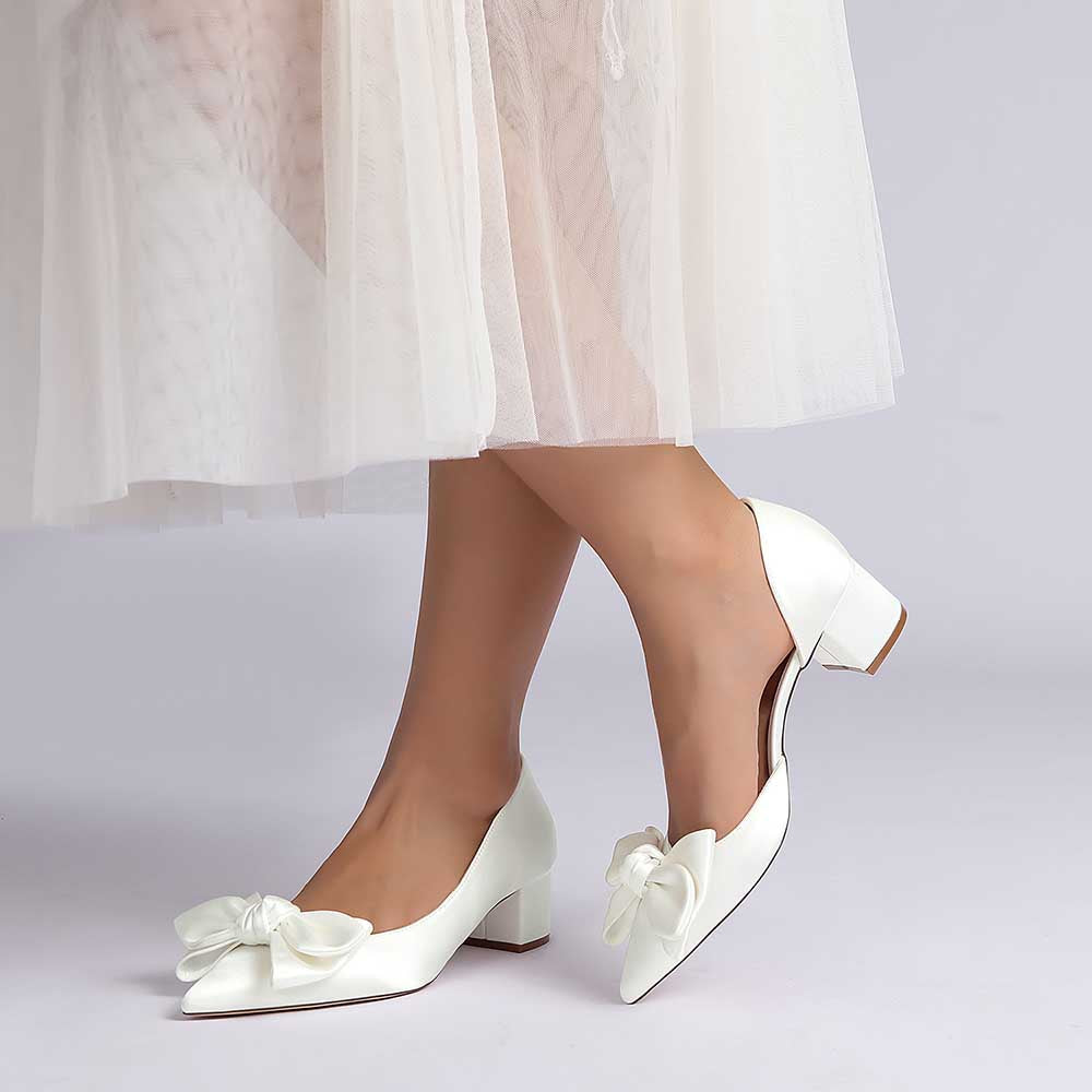 Wedding Shoes Bow Detail Mid-Heeled Bridal Heels Dress Shoes
