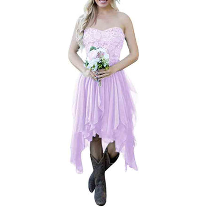 Country High Low Bridesmaid Dress Chiffon Lace Wedding Guest Outfit