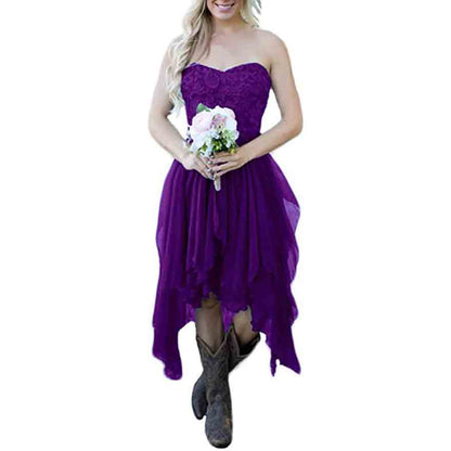 Country High Low Bridesmaid Dress Chiffon Lace Wedding Guest Outfit