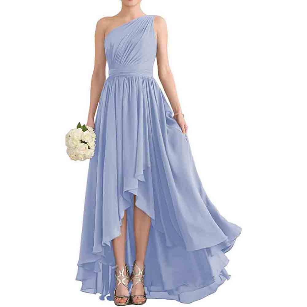 One Shoulder Bridesmaid Dresses High Low Chiffon Evening Formal Gown