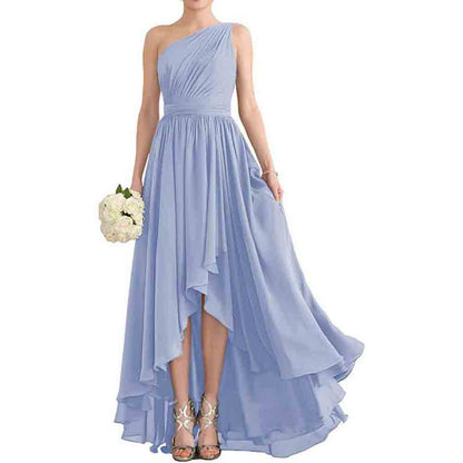 One Shoulder Bridesmaid Dresses High Low Chiffon Evening Formal Gown