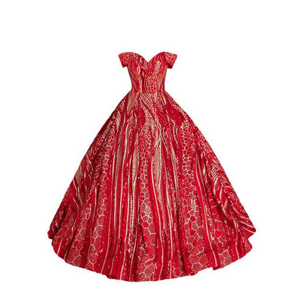 Luxurious Red Ball Gown Prom Dress Off-The-Shoulder Plus Size