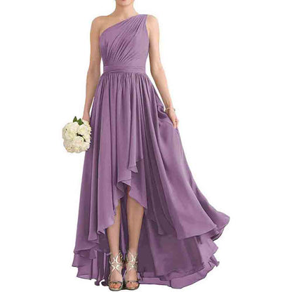 One Shoulder Bridesmaid Dresses High Low Chiffon Evening Formal Gown