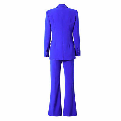 Women's One Button Blazer and Flare Pants Set – Chic Two Piece Fashion Suit