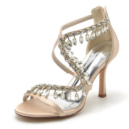 Women Bling Rhinestones Open Toe Wedding Sandals 3.74"