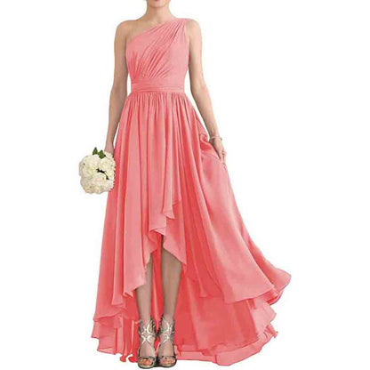 One Shoulder Bridesmaid Dresses High Low Chiffon Evening Formal Gown
