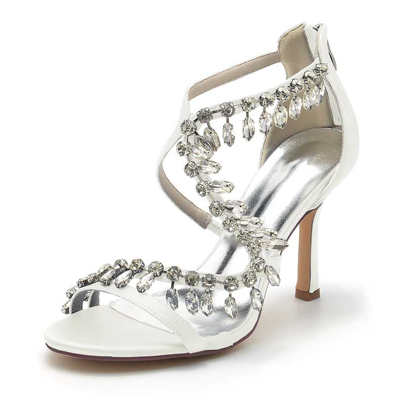 Women Bling Rhinestones Open Toe Wedding Sandals 3.74"