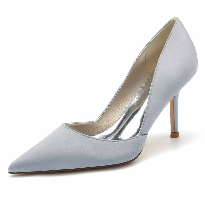 3.35" Point Toe Satin Bridal Shoes Heeled Prom Heels