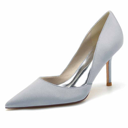 3.35" Point Toe Satin Bridal Shoes Heeled Prom Heels