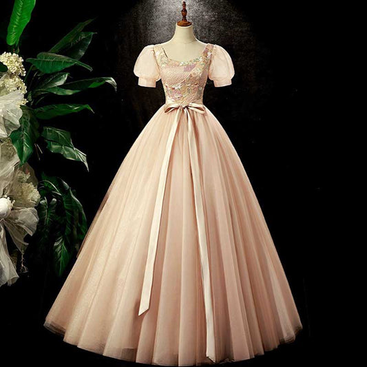 Champagne Tulle Quinceanera Dress Long Prom Dress