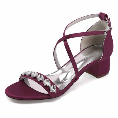 Chunky Heel Dress Shoes Prom Dress Sandals Crystal Crossing Straps Shoes