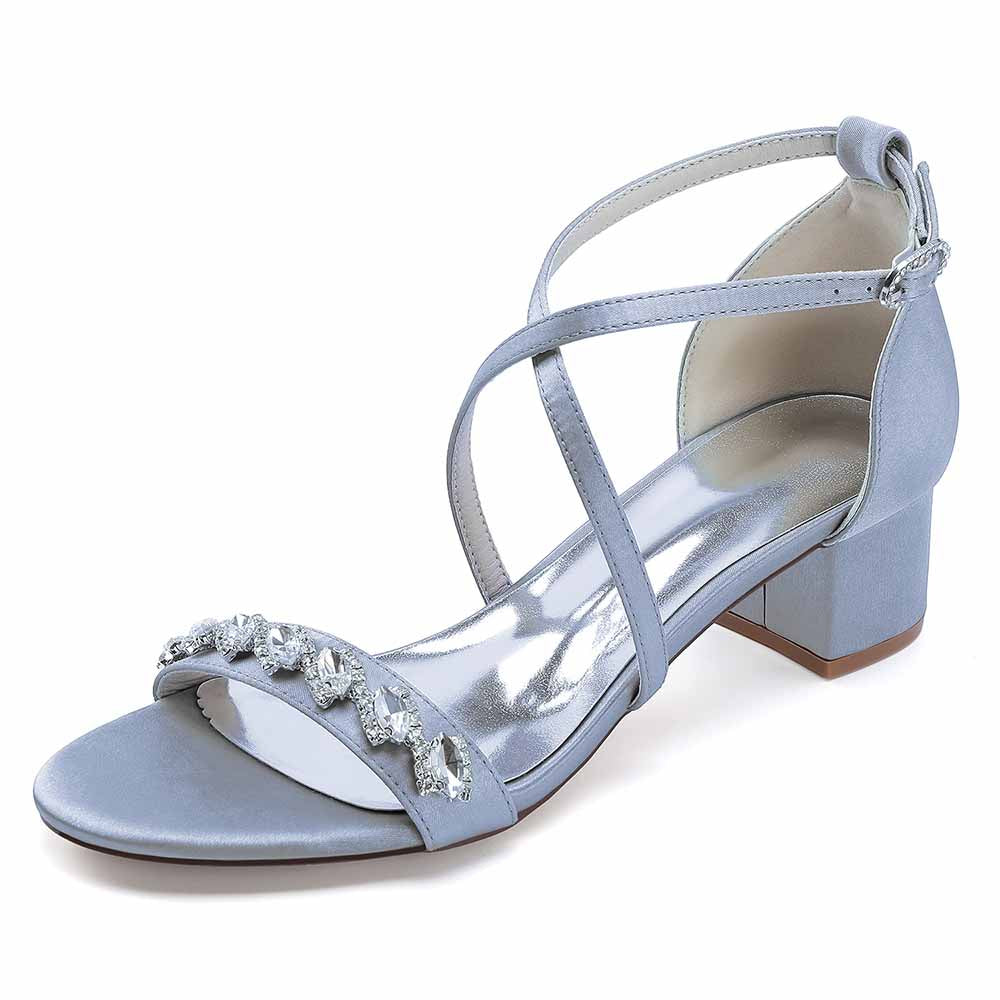 Chunky Heel Dress Shoes Prom Dress Sandals Crystal Crossing Straps Shoes