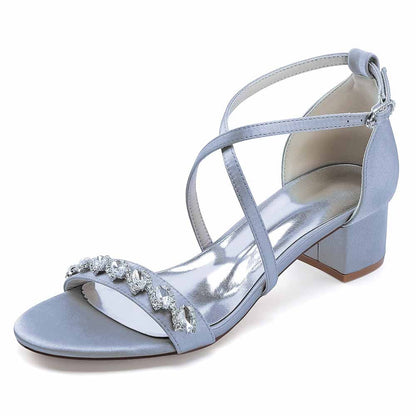 Chunky Heel Dress Shoes Prom Dress Sandals Crystal Crossing Straps Shoes
