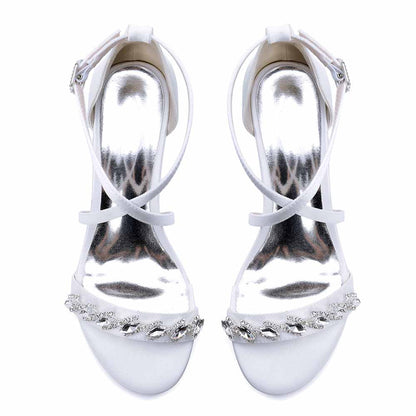 Chunky Heel Dress Shoes Prom Dress Sandals Crystal Crossing Straps Shoes