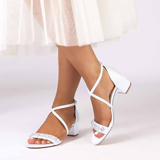 Chunky Heel Dress Shoes Prom Dress Sandals Crystal Crossing Straps Shoes