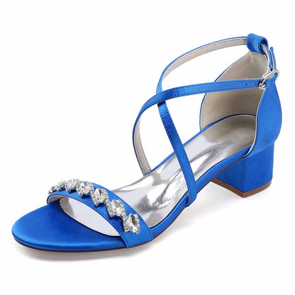 Chunky Heel Dress Shoes Prom Dress Sandals Crystal Crossing Straps Shoes