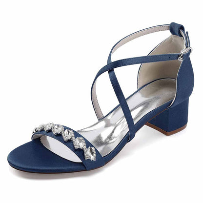 Chunky Heel Dress Shoes Prom Dress Sandals Crystal Crossing Straps Shoes