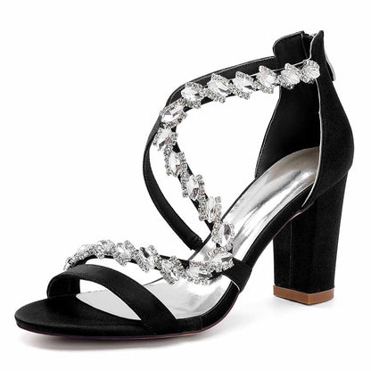 Dress Sandals Chunky Heel Dress Heels Crystal Beads Ankle Straps Wedding Shoes