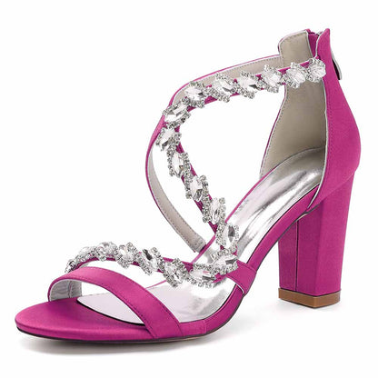 Dress Sandals Chunky Heel Dress Heels Crystal Beads Ankle Straps Wedding Shoes